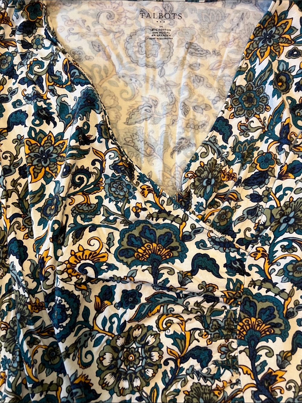 Talbots Teal, Yellow and White Floral Paisley Wrap Tunic - Picture 5 of 9
